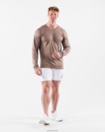 Clothing IE Alphalete Men AA Airtech LS Tee Creamy Beige Brown 2L4400517 - Image 2