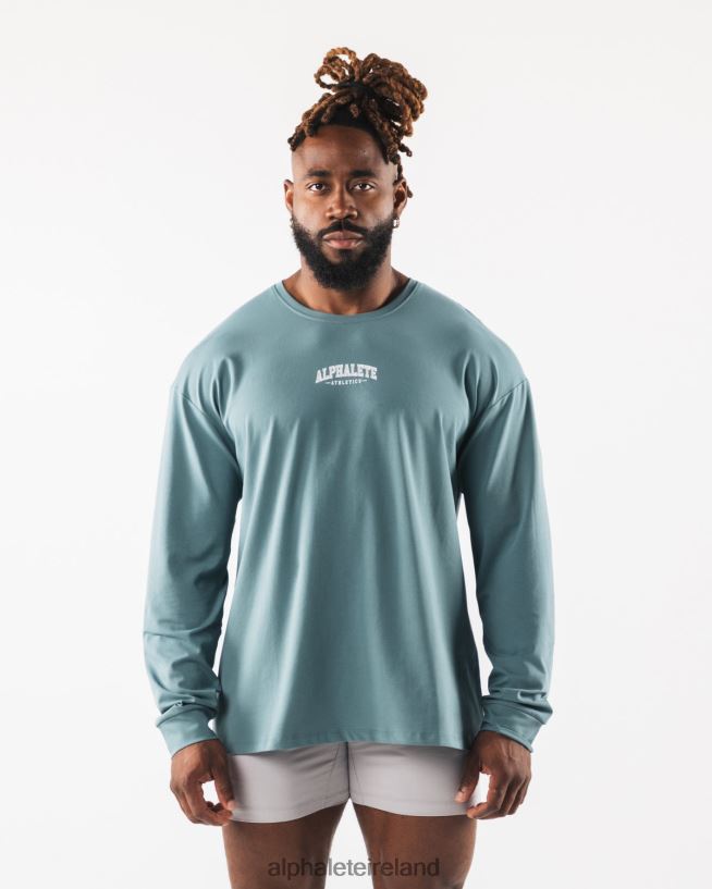 Clothing IE Alphalete Men AA Paisley Print LS Tee Turquoise Blue 2L4400529 - Image 1
