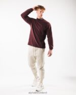 Clothing IE Alphalete Men Brushed Core Mock Neck LS Sangria Red 2L4400540 - Image 2
