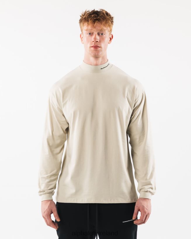 Clothing IE Alphalete Men Brushed Core Mock Neck LS Sea Shell Brown 2L4400539 - Image 1