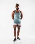 Clothing IE Alphalete Men Paisley Print Raw Cut Tank Turquoise Blue 2L4400580 - Image 2