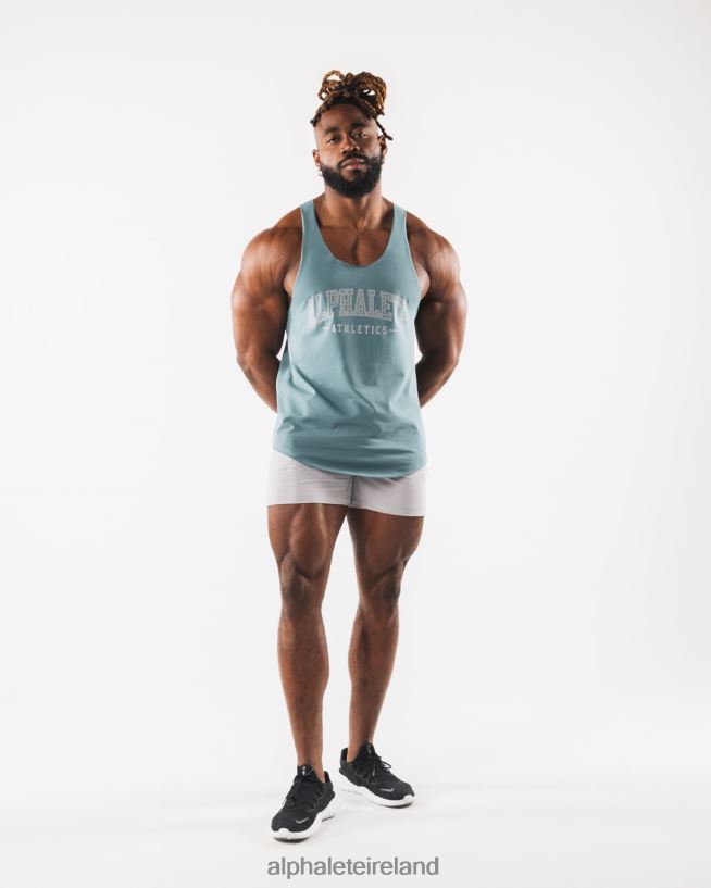 Clothing IE Alphalete Men Paisley Print Raw Cut Tank Turquoise Blue 2L4400580 - Image 2