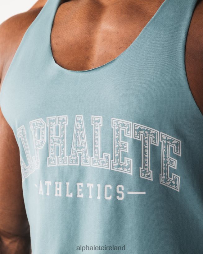 Clothing IE Alphalete Men Paisley Print Raw Cut Tank Turquoise Blue 2L4400580 - Image 5