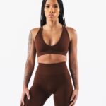 Clothing IE Alphalete Women Amplify Deep V Bra Manhattan Brown 2L440012
