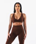 Clothing IE Alphalete Women Amplify Deep V Bra Manhattan Brown 2L440012