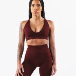 Clothing IE Alphalete Women Amplify Deep V Bra New Burgundy Red 2L440010