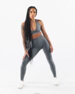 Clothing IE Alphalete Women Amplify Deep V Bra Skyscraper Grey 2L44005 - Image 3