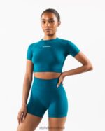Clothing IE Alphalete Women Amplify SS Crop Galactic Ocean Blue 2L4400223 - Image 4