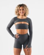 Clothing IE Alphalete Women Aura Shrug LS Pewter Grey 2L4400245