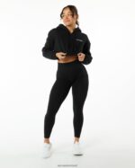 Clothing IE Alphalete Women Classic Capital Crop Hoodie Black 2L4400286 - Image 4