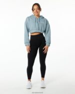 Clothing IE Alphalete Women Classic Capital Crop Hoodie Fog Blue 2L4400284 - Image 4