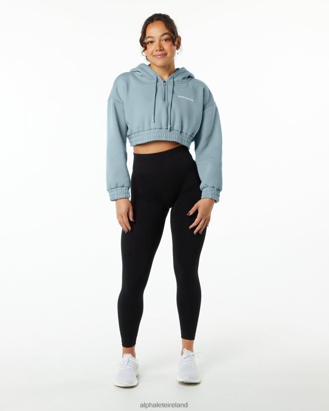 Clothing IE Alphalete Women Classic Capital Crop Hoodie Fog Blue 2L4400284 - Image 4