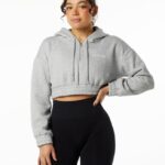 Clothing IE Alphalete Women Classic Capital Crop Hoodie Heather Grey 2L4400281