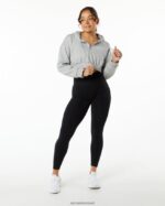 Clothing IE Alphalete Women Classic Capital Crop Hoodie Heather Grey 2L4400281 - Image 4