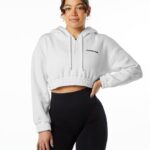 Clothing IE Alphalete Women Classic Capital Crop Hoodie White 2L4400280