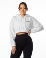 Clothing IE Alphalete Women Classic Capital Crop Hoodie White 2L4400280