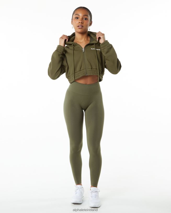 Clothing IE Alphalete Women Classic Capital Full-Zip Crop Jacket Willow Green 2L4400279 - Image 2