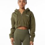 Clothing IE Alphalete Women Classic Capital Full-Zip Crop Jacket Willow Green 2L4400279