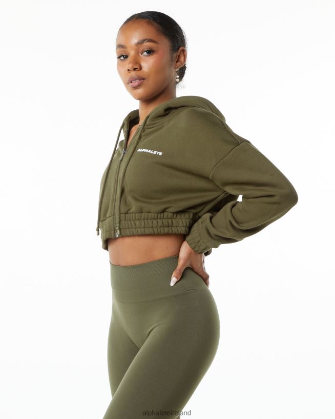 Clothing IE Alphalete Women Classic Capital Full-Zip Crop Jacket Willow Green 2L4400279 - Image 3