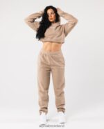 Clothing IE Alphalete Women King Crop Hoodie Linen Brown 2L4400274 - Image 2
