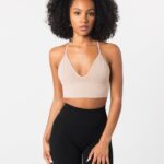 Clothing IE Alphalete Women Seamless Ribbed Bra Linen Brown 2L440069