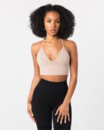 Clothing IE Alphalete Women Seamless Ribbed Bra Linen Brown 2L440069