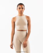 Clothing IE Alphalete Women Stratus Crop Tank Linen Brown 2L4400172