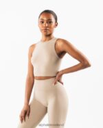 Clothing IE Alphalete Women Stratus Crop Tank Linen Brown 2L4400172 - Image 3