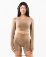 Clothing IE Alphalete Women Stratus LS Crop Chai Brown 2L4400255