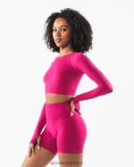 Clothing IE Alphalete Women Stratus LS Crop Magenta Pink 2L4400249 - Image 3