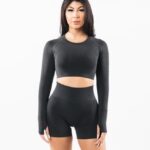 Clothing IE Alphalete Women Stratus LS Crop Shadow Grey 2L4400258