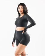 Clothing IE Alphalete Women Stratus LS Crop Shadow Grey 2L4400258 - Image 3