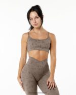 Clothing IE Alphalete Women Surface Limitless Bra Pebble Print Mocha Brown 2L4400149