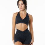 Clothing IE Alphalete Women Surface Wrap Bra Pebble Print Black 2L4400158