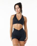 Clothing IE Alphalete Women Surface Wrap Bra Pebble Print Black 2L4400158