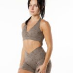 Clothing IE Alphalete Women Surface Wrap Bra Pebble Print Mocha Brown 2L4400155