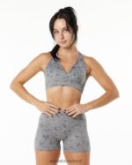 Clothing IE Alphalete Women Surface Wrap Bra Pebble Print Stone Grey 2L4400154