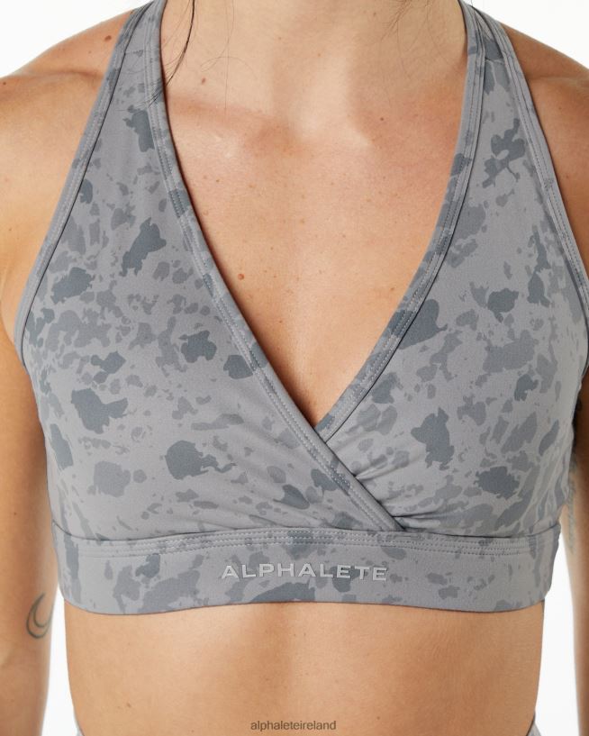Clothing IE Alphalete Women Surface Wrap Bra Pebble Print Stone Grey 2L4400154 - Image 4