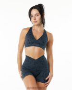 Clothing IE Alphalete Women Surface Wrap Bra Pebble Print Whale Blue 2L4400157