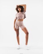 Clothing IE Alphalete Women Wolf Head Airtech SS Crop Porcelain Brown 2L4400206 - Image 2